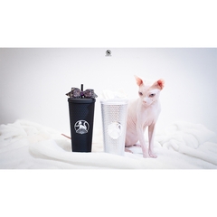 Ly cốc thủy tinh kim cương cao cấp kèm ống hút 710ml chịu nhiệt 80 độ Geisha Cat