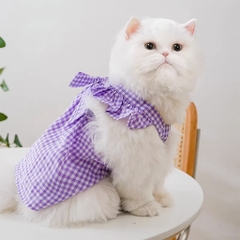 Áo váy chó mèo kẻ caro thắt nơ hồng xanh lá tím