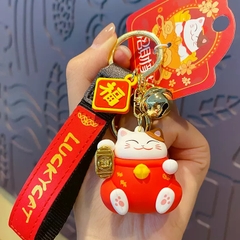 Móc khóa mèo thần tài may mắn Lucky Cat đỏ tết 2024