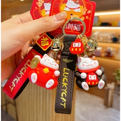 Móc khóa mèo thần tài may mắn Lucky Cat đỏ tết 2024
