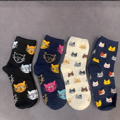 Vớ Tất Cổ Cao Chất Liệu Cotton Nữ Hình Mặt Mèo Dễ Thương Phong Cách Hàn Quốc Nhật Bản 4 Mùa