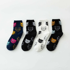 Vớ Tất Cổ Cao Chất Liệu Cotton Nữ Hình Mặt Mèo Dễ Thương Phong Cách Hàn Quốc Nhật Bản 4 Mùa