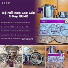 Bộ nồi chảo inox 5 món cao cấp Gume Hàn Quốc 5 đáy dùng cho mọi loại bếp
