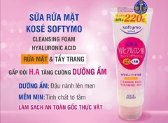 Sữa Rửa Mặt Kosé Softymo Hyaluronic Acid Cấp Ẩm 220g
