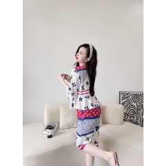 SP_10 Đồ bộ pijama BOLOBALA tay áo loe quần lửng, chất lụa latin xinh xắn, dễ thương