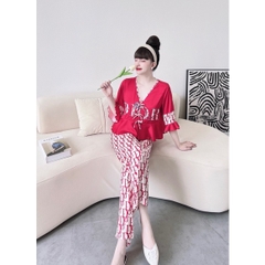 SP_18 Đồ bộ pijama BOLOBALA quần dài áo tay lỡ bèo 3 nơ xinh xắn lụa latin màu sắc hot trend, nhẹ nhàng
