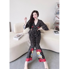 SP_14 Đồ bộ pijama BOLOBALA quần dài áo tay lỡ phối bèo lụa latin phối màu cực sang