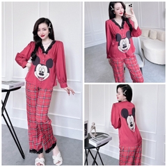 SP_51 Đồ bộ pijama BOLOBALA lụa latin áo tay dài quần dài phối ren viền cổ áo và viền quần