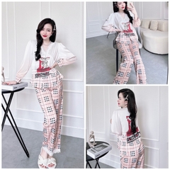 SP_51 Đồ bộ pijama BOLOBALA lụa latin áo tay dài quần dài phối ren viền cổ áo và viền quần
