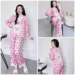SP_51 Đồ bộ pijama BOLOBALA lụa latin áo tay dài quần dài phối ren viền cổ áo và viền quần