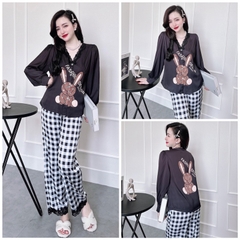SP_51 Đồ bộ pijama BOLOBALA lụa latin áo tay dài quần dài phối ren viền cổ áo và viền quần