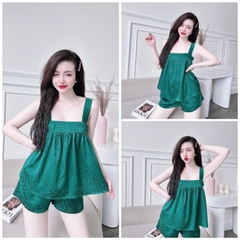SP_83 Đồ bộ BOLOBALA áo dây bảng, quần đùi lụa xước trơn màu, có bo thun phía sau áo tôn dáng
