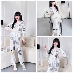 SP_92 Đồ bộ BOLOBALA áo tay lỡ loe, quần dài lụa latin đính nơ xinh xắn, dễ thương