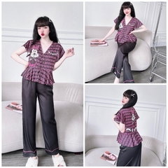 SP_102 Đồ bộ pijama BOLOBALA mặc nhà thiết kế tay áo cánh tiên 3 nơ lụa latin quần dài đa dạng mẫu mã