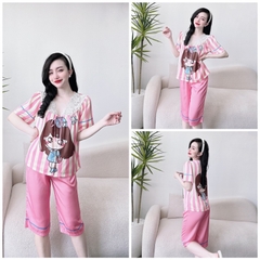 SP_105 Đồ bộ pijama BOLOBALA mặc nhà quần lửng áo tay ngắn phối ren cột nơ chất lụa latin nhiều màu sắc đẹp mắt