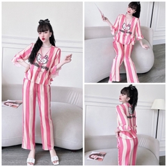 SP_108 Đồ bộ pijama BOLOBALA mặc nhà quần dài áo tay lỡ 3 nơ chất lụa latin cực sang xịn mịn
