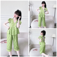 SP_109 Đồ bộ pijama BOLOBALA mặc nhà quần lửng áo tay cánh tiên đính ngọc chất lụa latin đẹp lung linh
