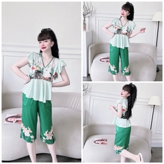 SP_109 Đồ bộ pijama BOLOBALA mặc nhà quần lửng áo tay cánh tiên đính ngọc chất lụa latin đẹp lung linh
