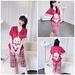 SP_117 Đồ bộ pijama BOLOBALA mặc nhà quần lửng áo tay ngắn cột nơ chất lụa xước, cổ V rất dễ thương