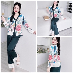 Đồ bộ pijama mặc nhà nữ cổ Y quần dài áo tay dài chất lụa latin SP_121 hoạ tiết cực sang chảnh - BOLOBALA