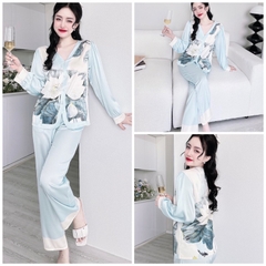 Đồ bộ pijama mặc nhà nữ cổ Y quần dài áo tay dài chất lụa latin SP_121 hoạ tiết cực sang chảnh - BOLOBALA