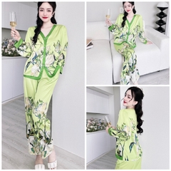Đồ bộ pijama mặc nhà nữ cổ Y quần dài áo tay dài chất lụa latin SP_121 hoạ tiết cực sang chảnh - BOLOBALA