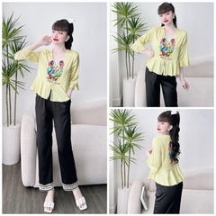 SP_18 Đồ bộ pijama BOLOBALA mặc nhà quần dài áo tay lỡ đính 3 nơ chất lụa latin nhiều màu đa dạng