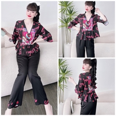 SP_18 Đồ bộ pijama BOLOBALA mặc nhà quần dài áo tay lỡ đính 3 nơ chất lụa latin nhiều màu đa dạng