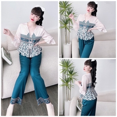 SP_18 Đồ bộ pijama BOLOBALA mặc nhà quần dài áo tay lỡ đính 3 nơ chất lụa latin nhiều màu đa dạng