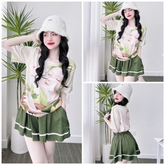 SP_100 Đồ bộ pijama BOLOBALA mặc nhà quần giả váy áo tay ngắn cổ tròn chất lụa latin mẫu mới