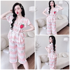 SP_126 Đồ bộ pijama BOLOBALA mặc nhà quần lửng áo tay cánh tiên đính 3 nơ chất lụa latin xịn , bảng màu mới