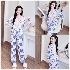 SP_131 Đồ bộ pijama BOLOBALA mặc nhà quần dài áo tay lỡ 3 nơ peplum chất lụa latin rất dễ thương