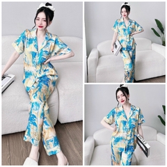 SP_137 Đồ bộ pijama BOLOBALA mặc nhà quần dài áo tay ngắn chất lụa latin xịn, hàng cao cấp hoạ tiết lập thể