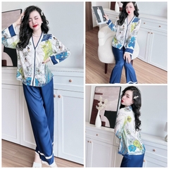 SP_153 Đồ bộ pijama BOLOBALA mặc nhà quần dài áo tay dài chất lụa latin cổ Y mẫu mới cực sang