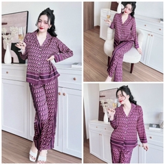 SP_157 Đồ bộ pijama BOLOBALA mặc nhà quần dài áo tay dài hoạ tiết Di_or chất lụa latin phối màu rất sang