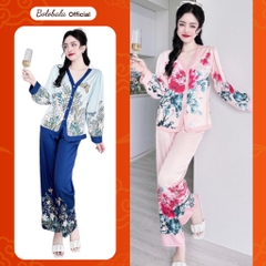 Đồ bộ pijama mặc nhà nữ cổ Y quần dài áo tay dài chất lụa latin SP_121 hoạ tiết cực sang chảnh - BOLOBALA