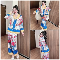 SP_181 Đồ bộ pijama BOLOBALA cho nữ mặc nhà quần dài áo tay dài chất lụa latin cao cấp, mẫu mới hoạ tiết sắc sảo