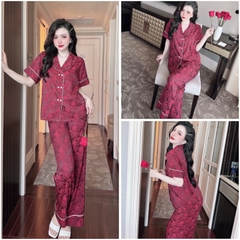 SP_184 Đồ bộ pijama BOLOBALA cổ vest nữ mặc nhà quần dài áo tay ngắn chất gấm kim cương, hai hàng nút cao cấp đủ màu