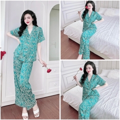 SP_184 Đồ bộ pijama BOLOBALA cổ vest nữ mặc nhà quần dài áo tay ngắn chất gấm kim cương, hai hàng nút cao cấp đủ màu