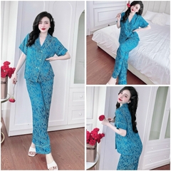 SP_184 Đồ bộ pijama BOLOBALA cổ vest nữ mặc nhà quần dài áo tay ngắn chất gấm kim cương, hai hàng nút cao cấp đủ màu