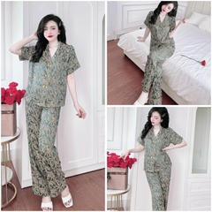 SP_184 Đồ bộ pijama BOLOBALA cổ vest nữ mặc nhà quần dài áo tay ngắn chất gấm kim cương, hai hàng nút cao cấp đủ màu