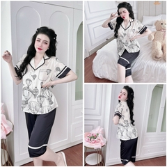 SP_185 Đồ bộ pijama BOLOBALA nữ mặc nhà quần lửng áo tay ngắn chất lụa latin hàng Teddy cực sang, xịn, đẹp