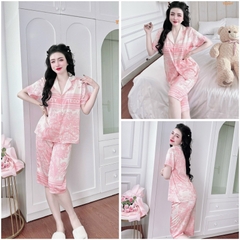SP_185 Đồ bộ pijama BOLOBALA nữ mặc nhà quần lửng áo tay ngắn chất lụa latin hàng Teddy cực sang, xịn, đẹp