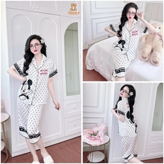 SP_189 Đồ bộ pijama BOLOBALA nữ mặc nhà quần lửng áo tay ngắn hàng Teddy chất lụa latin xịn, đẹp, mát
