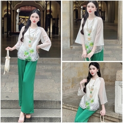 SP_190 BỘ LAM, PHÁP PHỤC ĐI LỄ CHÙA BOLOBALA QUẦN DÀI ÁO TAY LỠ CHẤT ÁO TƠ PHỐI QUẦN LỤA LẠNH MÀU SẮC HÀI HOÀ