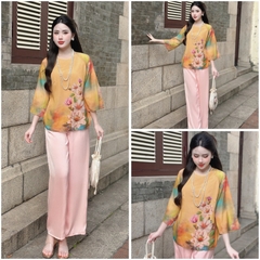 SP_190 BỘ LAM, PHÁP PHỤC ĐI LỄ CHÙA BOLOBALA QUẦN DÀI ÁO TAY LỠ CHẤT ÁO TƠ PHỐI QUẦN LỤA LẠNH MÀU SẮC HÀI HOÀ