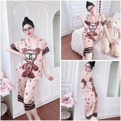 SP_192 Đồ bộ pijama BOLOBALA nữ mặc nhà quần lửng áo tay ngắn hàng Teddy chất lụa latin hoạ tiết cute