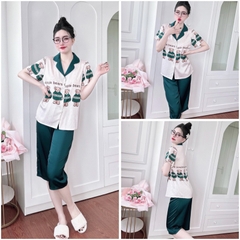 SP_192 Đồ bộ pijama BOLOBALA nữ mặc nhà quần lửng áo tay ngắn hàng Teddy chất lụa latin hoạ tiết cute