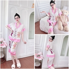 SP_192 Đồ bộ pijama BOLOBALA nữ mặc nhà quần lửng áo tay ngắn hàng Teddy chất lụa latin hoạ tiết cute