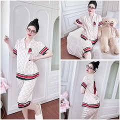 SP_192 Đồ bộ pijama BOLOBALA nữ mặc nhà quần lửng áo tay ngắn hàng Teddy chất lụa latin hoạ tiết cute